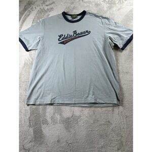 Eddie Bauer Mens T Shirt XL Gray W Navy Outdoor Outfitters  Hiking Fishing